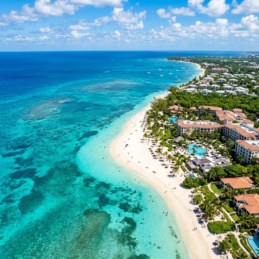 Aerial view of Seven Mile Beach, Grand Cayman